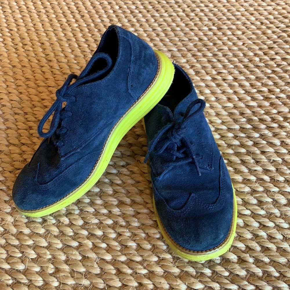 Kids Cole Haan Grand Os oxfords navy n yellow